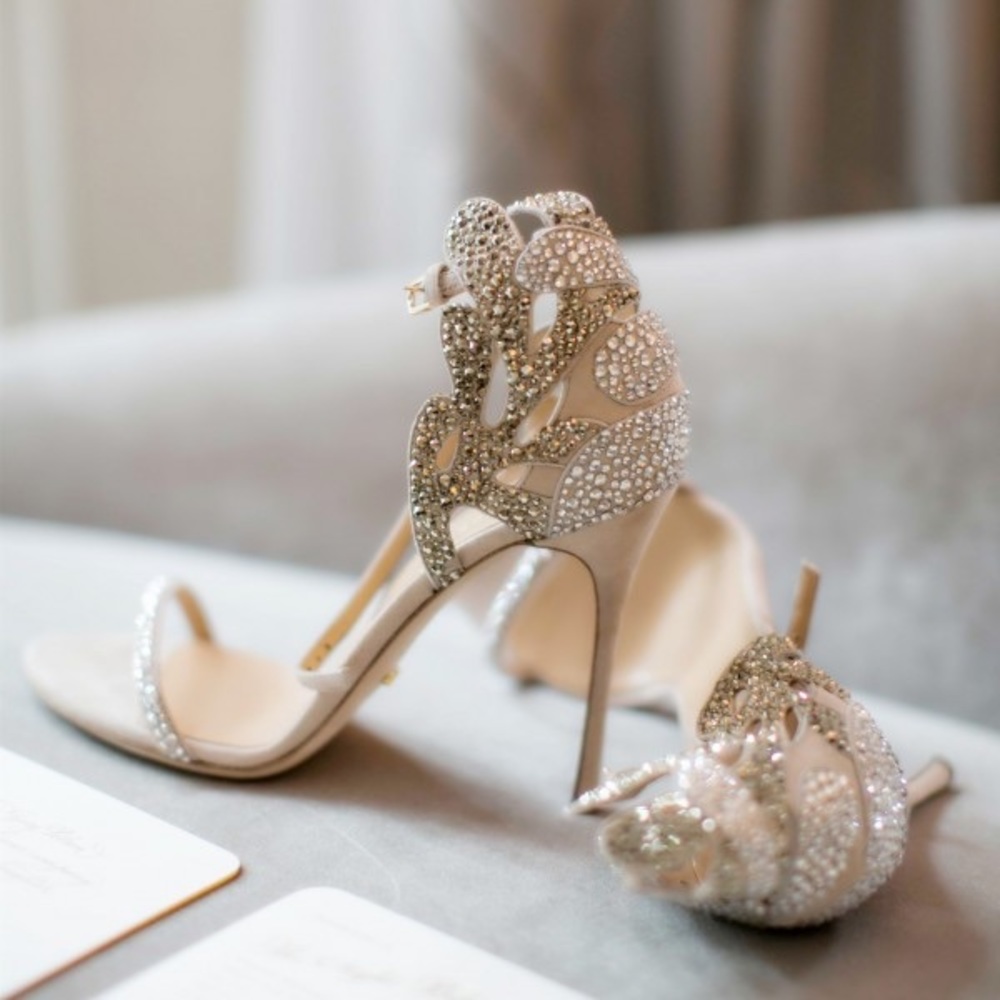 FSJ Champagne Wedding Shoes Rhinestone Heels